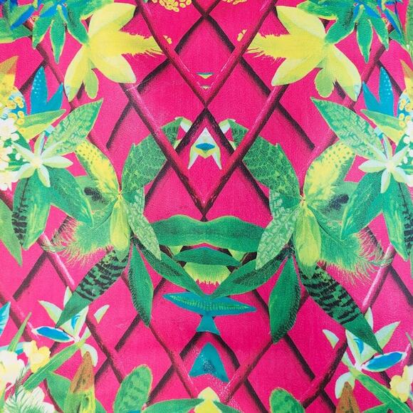 Christian Lacroix Tote Bag Pink Teal Tropical Floral Oversized Summer Beachy - Picture 4 of 6